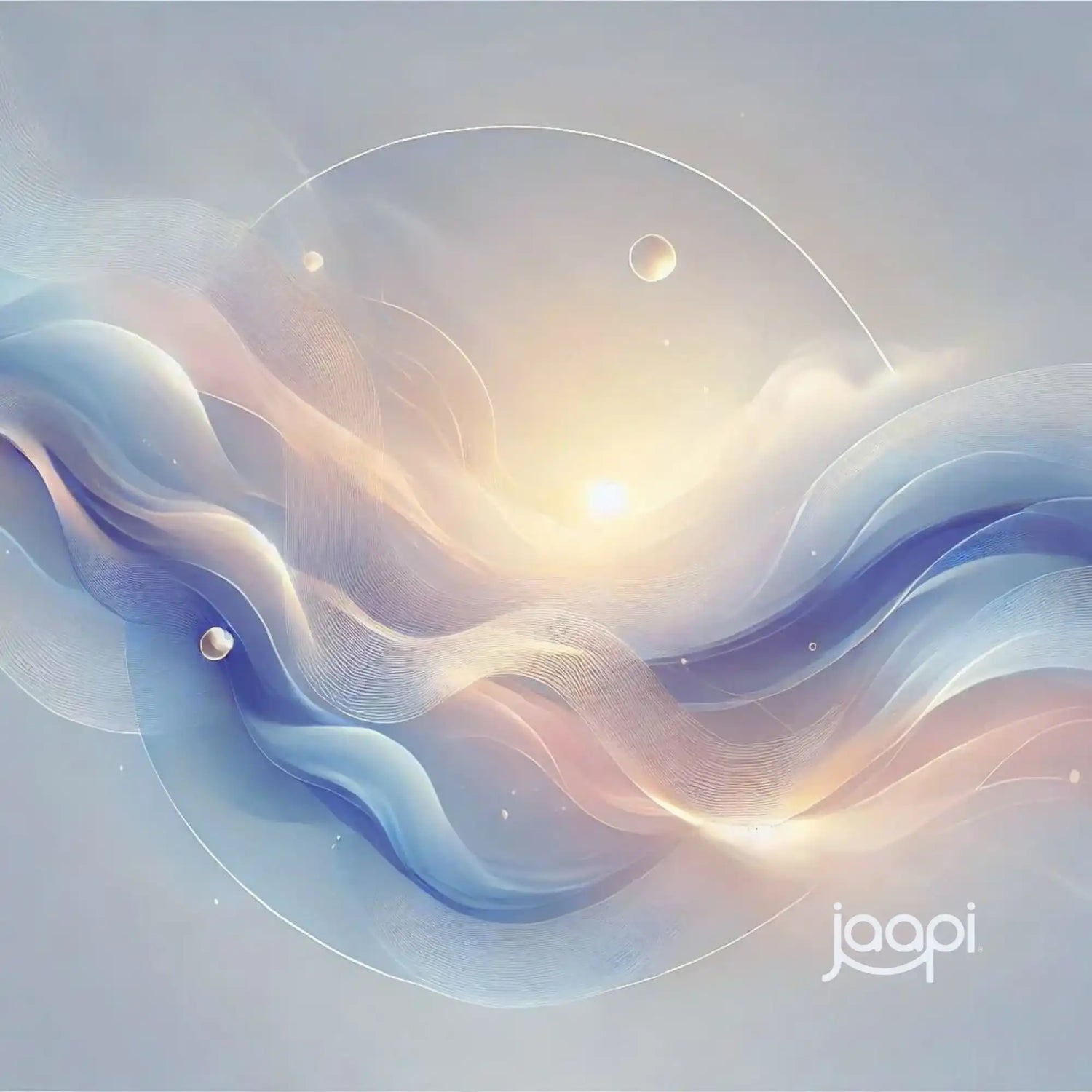 Abstract swirling waves of pastel colors with glowing orbs.