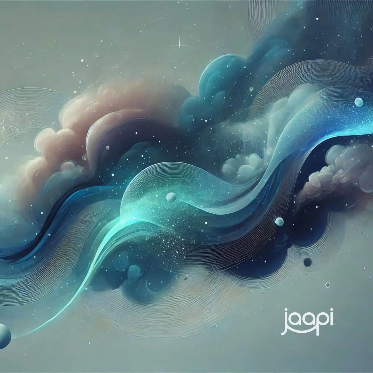 Swirling, ethereal cloud-like formation with shades of blue, teal, and pink.