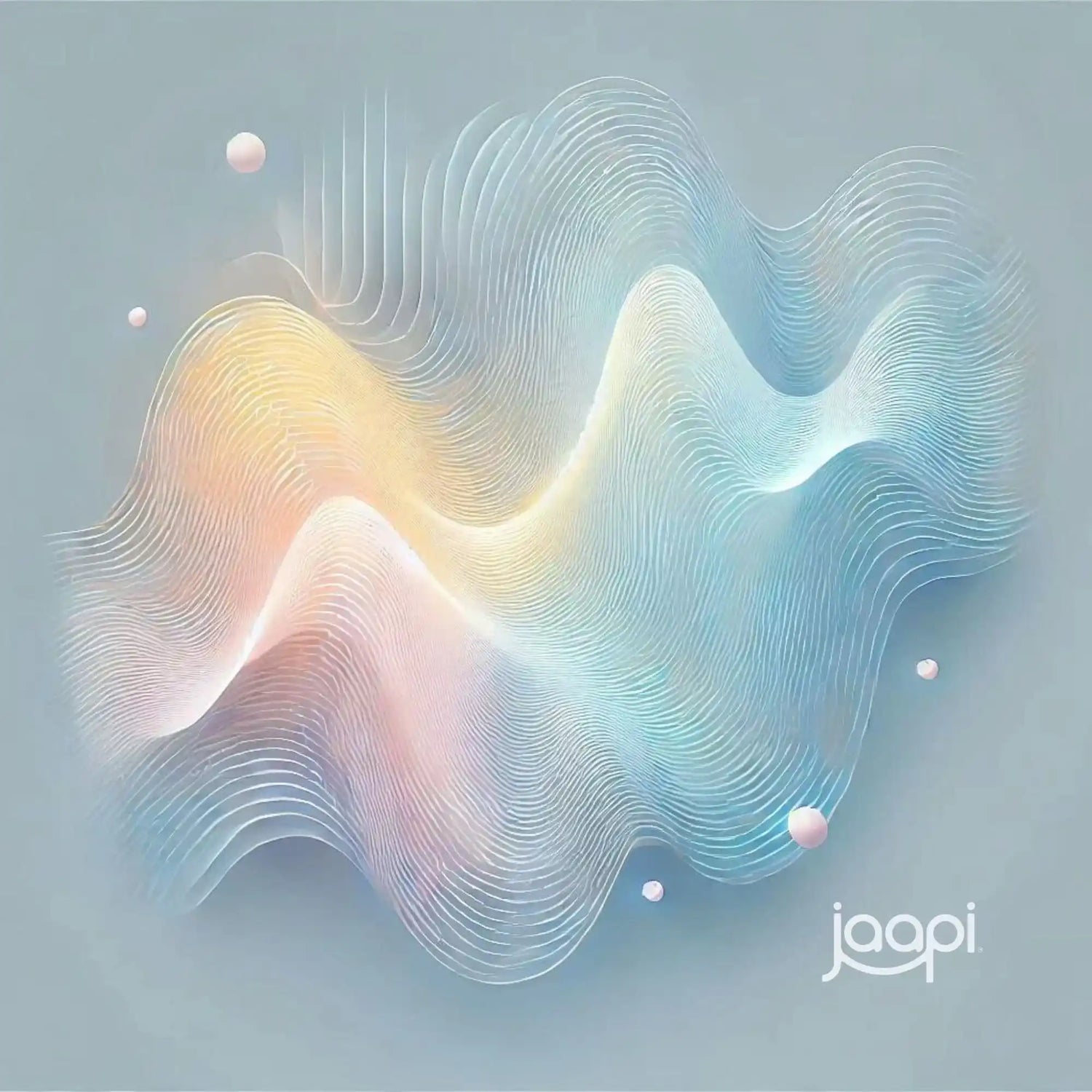 Undulating, multicolored wave-like pattern with fine linear textures and subtle glowing orbs.