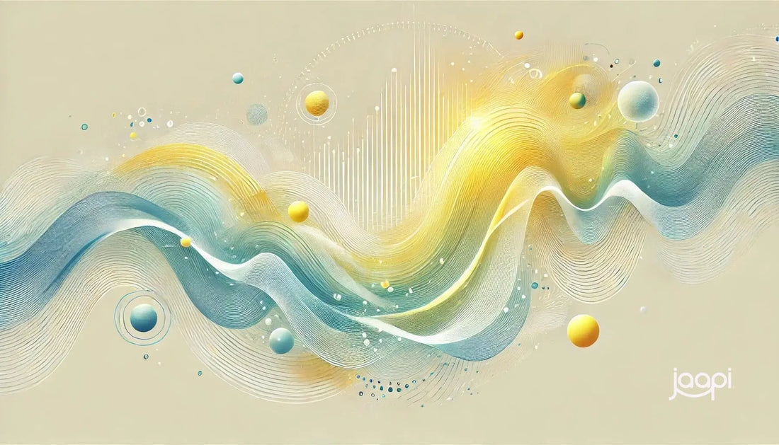 Abstract wavy pattern in yellow and blue tones evoking tranquil mind escapes and yoga nidra