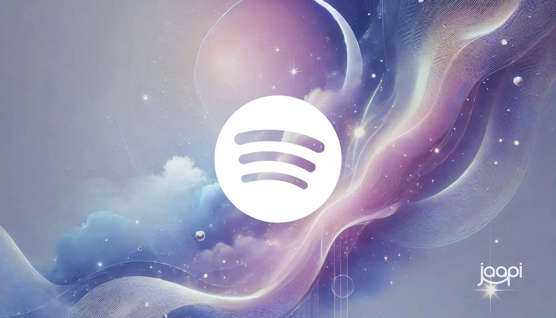 Spotify logo centered on a cosmic background, ideal for Yoga Nidra and peaceful piano playlists.