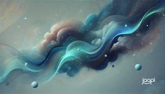 Swirling ethereal cloud formation in blue and pink against a starry backdrop for celestial calm.