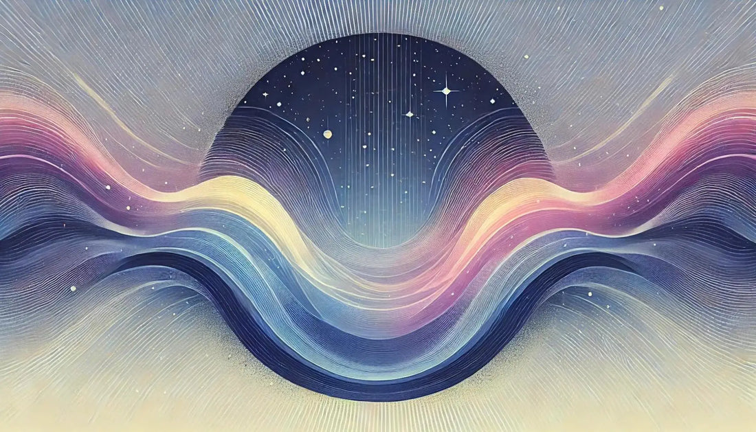 Undulating wave of colorful ethereal tones in a starry night sky for ambient pad sample.