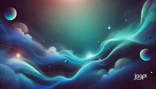 Swirling cosmic nebula in blue and teal hues for Yoga Nidra practice Spotify playlist.