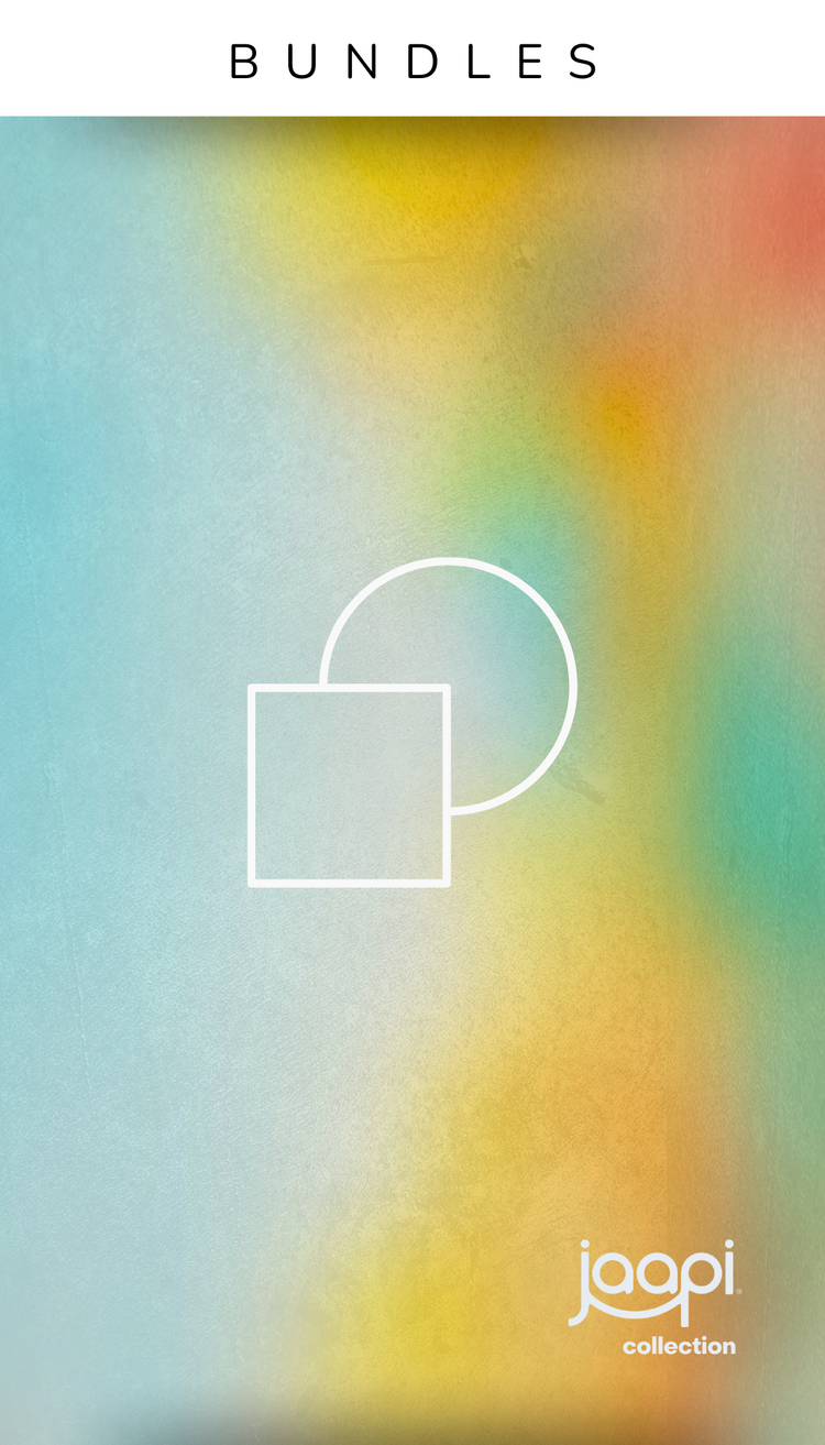 Calming earth tones with yellow and blue hues with abstract design for the Bundles collection by Jaapi