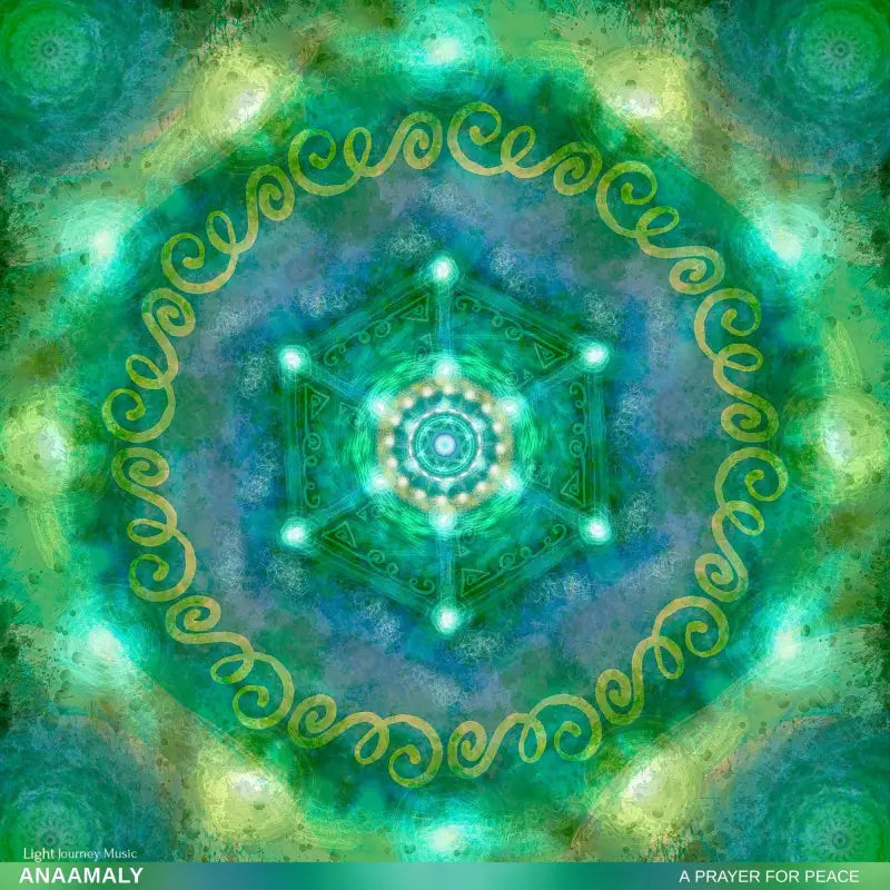 Circular mandala pattern in green and blue for A Prayer for Peace, promoting inner peace