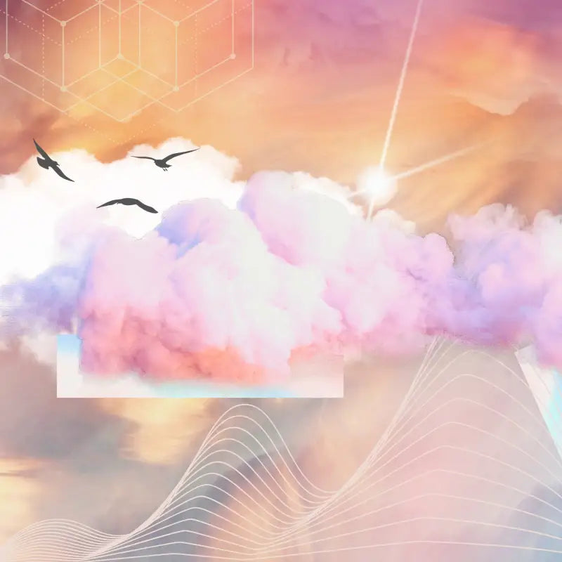 Dream Pads product cover featuring dreamy pastel clouds and bird silhouettes 