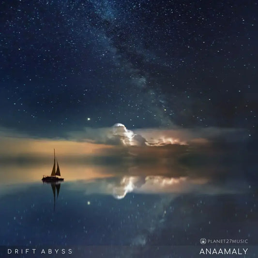 Sailboat silhouette under stars in calm water, complementing Drift Abyss music