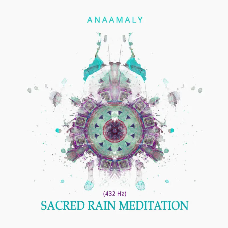 Symmetrical mandala design in teal and purple for Sacred Rain Meditation