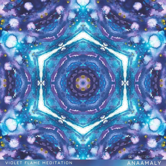 Kaleidoscopic blue and purple mandala pattern for Violet Flame Meditation product